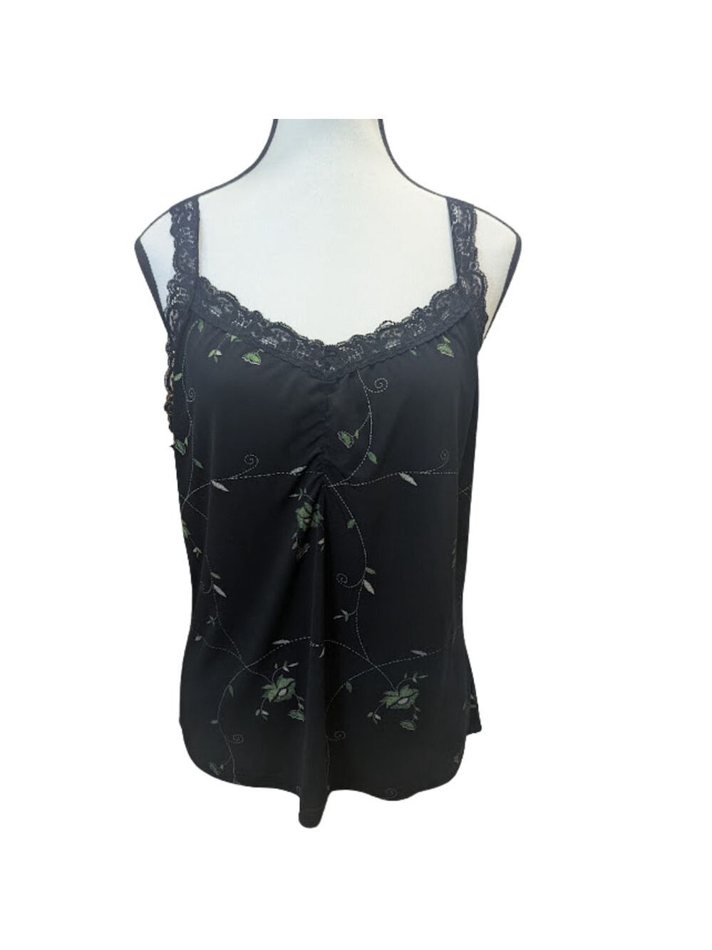 Black Lace Trim Cami Top M Floral Coquette Fairycore Slip Tank Y2K